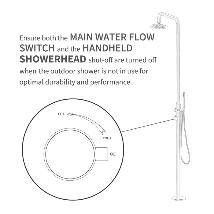 Costera Playa Matte Black Outside Shower for Pool Decks, Rain Head + Hand Shower, Hot & Cold
