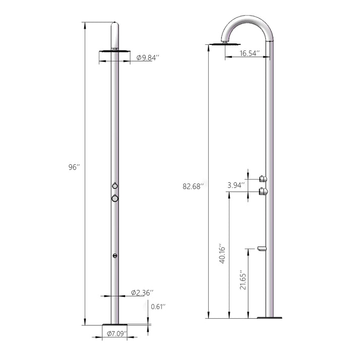 Costera Sereno 96-Inch Rainfall Outdoor Shower Tower with Foot Rinse – Brushed Stainless Steel