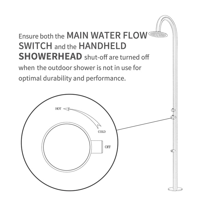 Costera Sereno 96-Inch Rainfall Outdoor Shower Tower with Foot Rinse – Brushed Stainless Steel