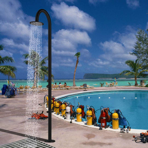 Costera Sereno Black Rain Shower Tower for Pools & Patios, 9.84" Head + Foot Spout, Hot & Cold