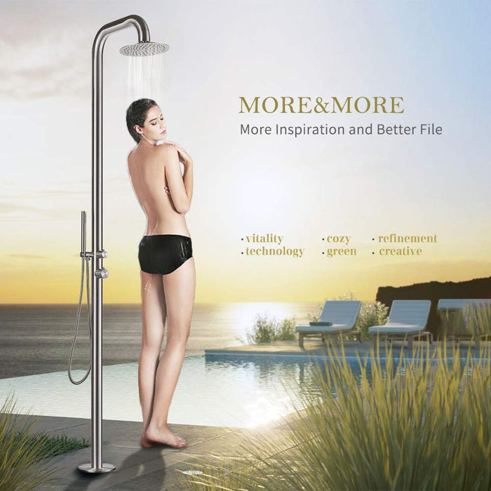 Costera Sol Designer Freestanding Pool Shower with Hand Shower – Brushed 316 Stainless