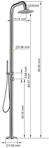 Costera Sol Designer Freestanding Pool Shower with Hand Shower – Brushed 316 Stainless