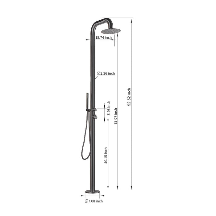 Costera Sol Gunmetal Grey Modern Outdoor Shower Stand with Hand Shower, Hot & Cold