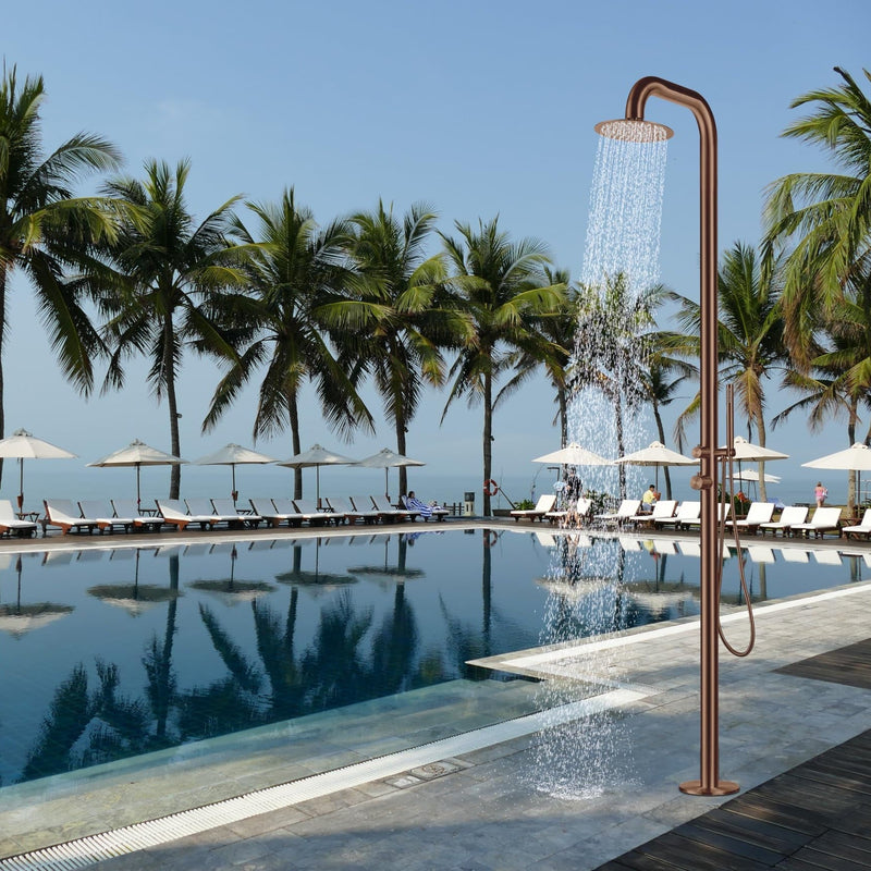 Costera Sol Rose Gold Outdoor Shower for Boutique Hotels & Spa Patios, Freestanding Stainless