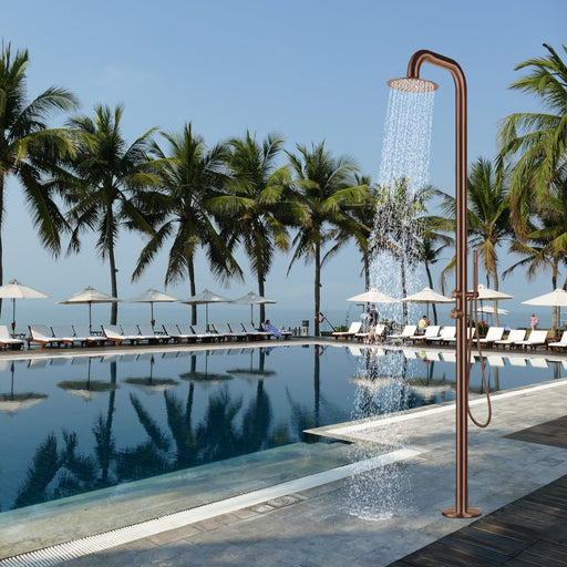 Costera Sol Rose Gold Outdoor Shower for Boutique Hotels & Spa Patios, Freestanding Stainless