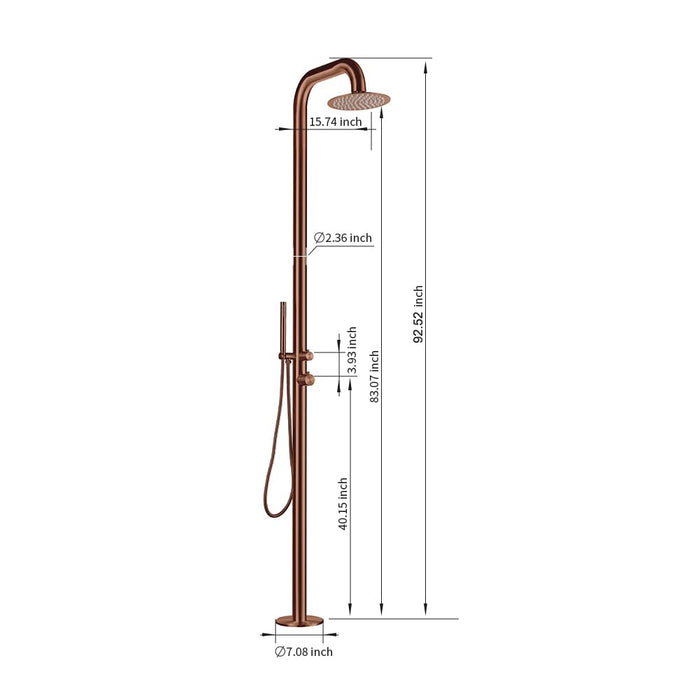 Costera Sol Rose Gold Outdoor Shower for Boutique Hotels & Spa Patios, Freestanding Stainless