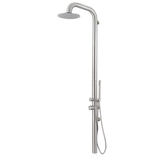 Costera Terraza Wall-Mounted Outdoor Shower with Rain Head & Hand Shower – Brushed Stainless
