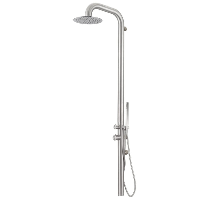 Costera Terraza Wall-Mounted Outdoor Shower with Rain Head & Hand Shower – Brushed Stainless