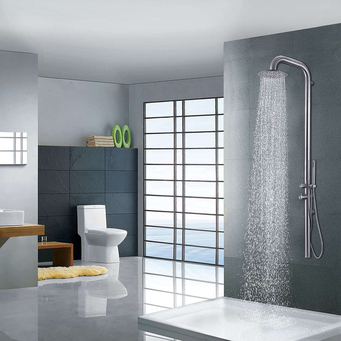 Costera Terraza Wall-Mounted Outdoor Shower with Rain Head & Hand Shower – Brushed Stainless