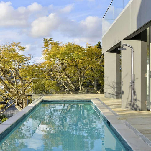 Costera Terraza Wall-Mounted Outdoor Shower with Rain Head & Hand Shower – Brushed Stainless