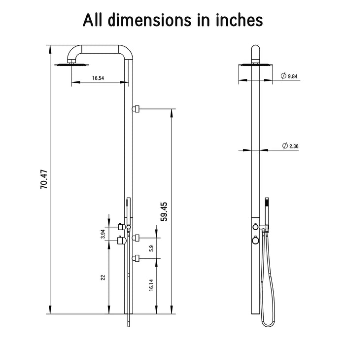 Costera Terraza Wall-Mounted Outdoor Shower with Rain Head & Hand Shower – Brushed Stainless