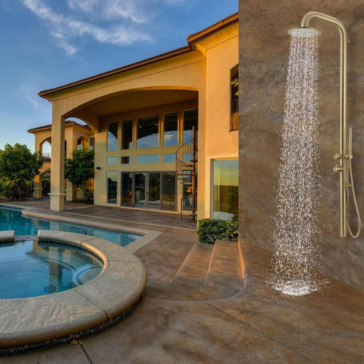 Costera Terraza Gold Wall-Mounted Exterior Shower Fixture for Cabanas & Pool Houses