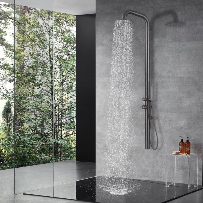 Costera Terraza Gunmetal Grey Wall-Mounted Shower Column, Rain Head + Handheld Sprayer