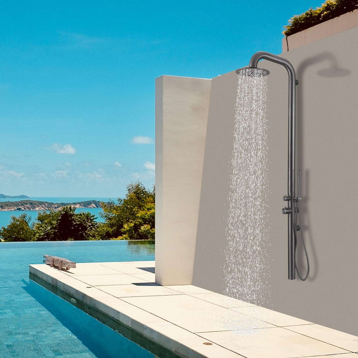 Costera Terraza Gunmetal Grey Wall-Mounted Shower Column, Rain Head + Handheld Sprayer
