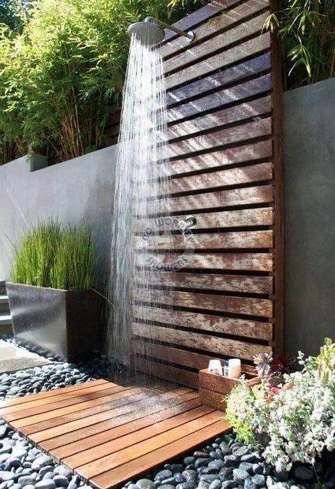 NW Showers Alpha 316L Marine Grade Stainless Steel Wall-Mounted Outdoor Shower with Rainfall Head and Hot & Cold Mixer - The Fountain Direct