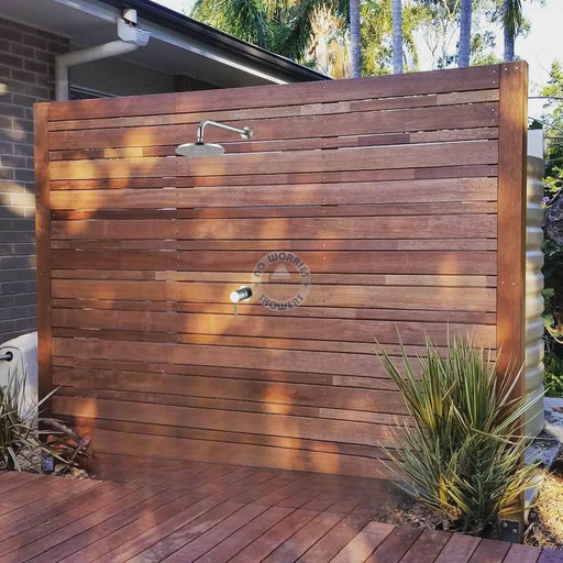 Alpha 316L Marine Grade Stainless Steel Wall-Mounted Outdoor Shower with Rainfall Head and Hot & Cold Mixer - The Fountain Direct 