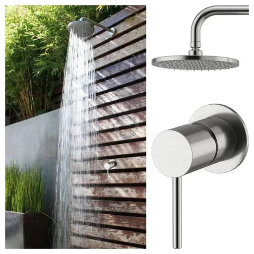 NW Showers Alpha 316L Marine Grade Stainless Steel Wall-Mounted Outdoor Shower with Rainfall Head and Hot & Cold Mixer - The Fountain Direct