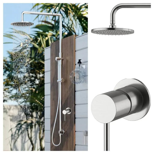Delta 316L Marine Grade Stainless Steel Wall-Mounted Outdoor Shower with Hand Shower and Mixer - The Fountain Direct 