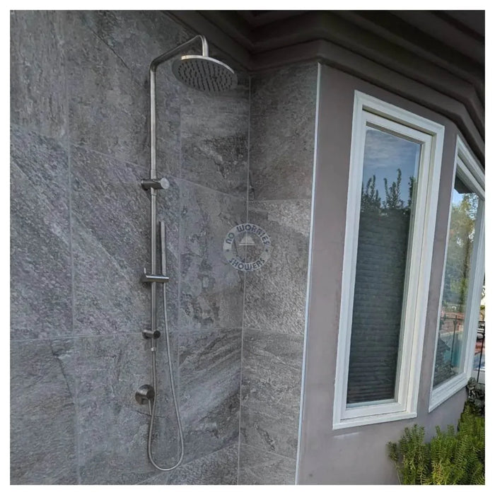 Delta 316L Marine Grade Stainless Steel Wall-Mounted Outdoor Shower with Hand Shower and Mixer - The Fountain Direct 