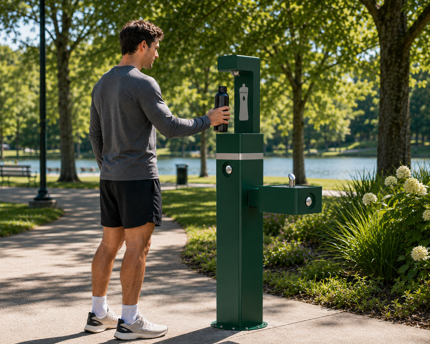 Oasis DGM-BC-F-GRN Outdoor, Free-Standing Bottle Filler with Single Drinking Fountain – Non-Refrigerated
