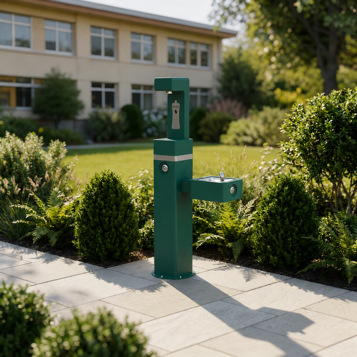 Oasis DGM-BC-F-GRN Outdoor, Free-Standing Bottle Filler with Single Drinking Fountain – Non-Refrigerated