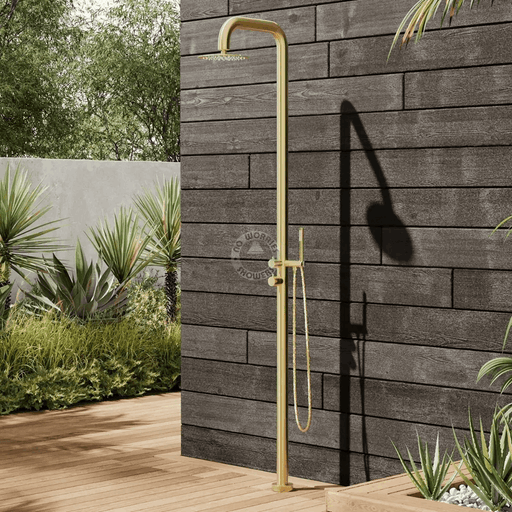 NW Showers Lamez Gold 316L Marine Grade Stainless Steel Outdoor Pool Shower with Hand Shower - The Fountain Direct