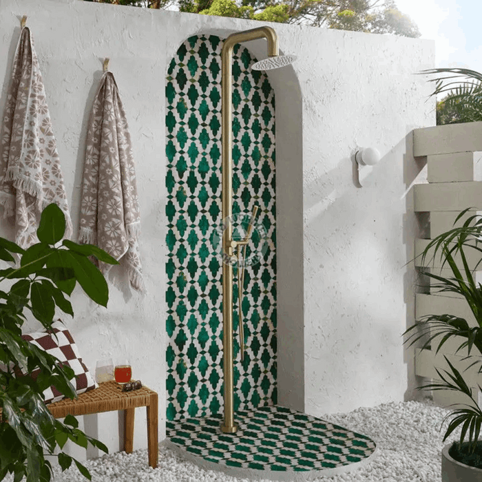 NW Showers Lamez Gold 316L Marine Grade Stainless Steel Outdoor Pool Shower with Hand Shower - The Fountain Direct