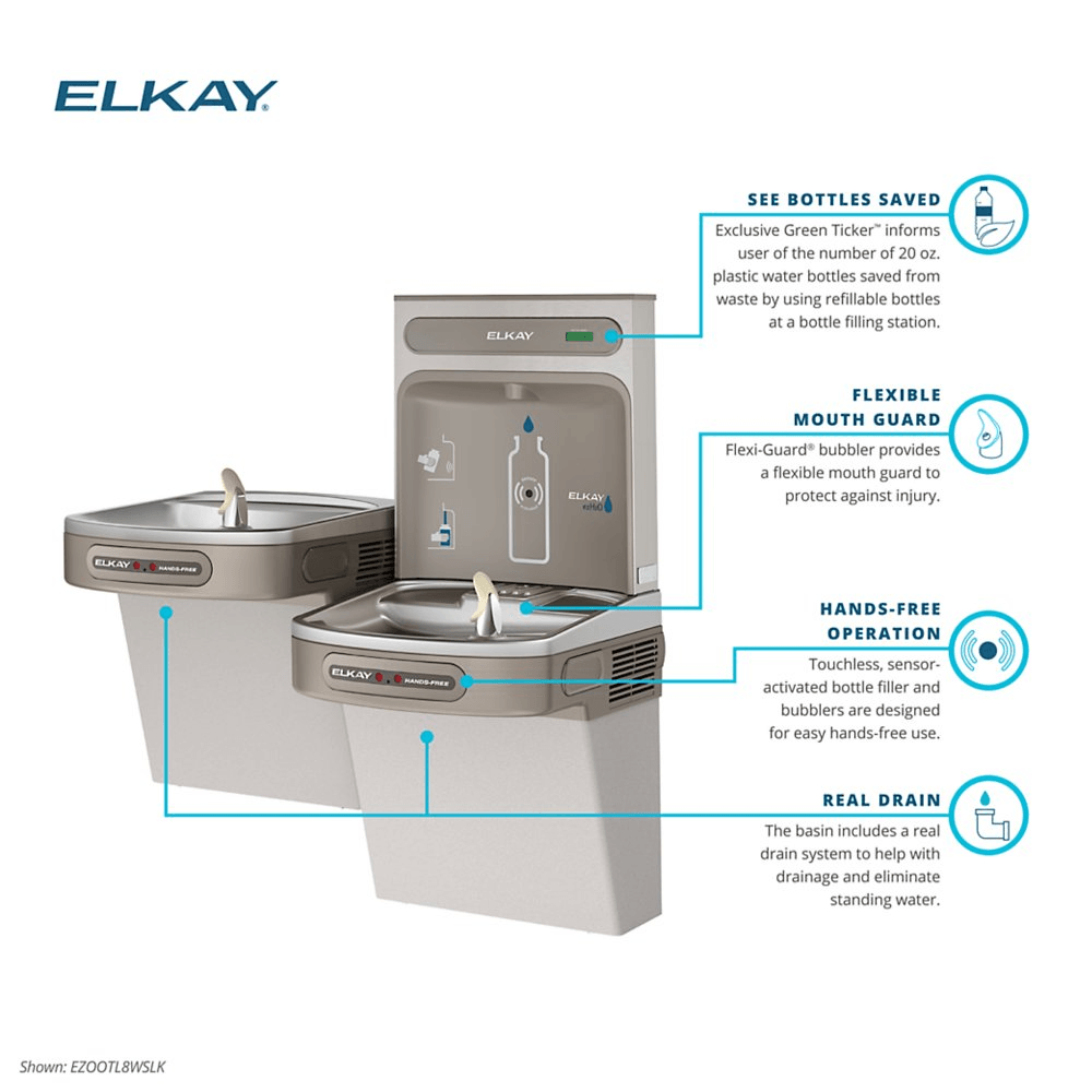 Elkay EZOOTL8WSLK ezH2 Bottle Filling Station with Bi-Level ADA Cooler – Non-Filtered – Refrigerated – Indoor - The Fountain Direct 