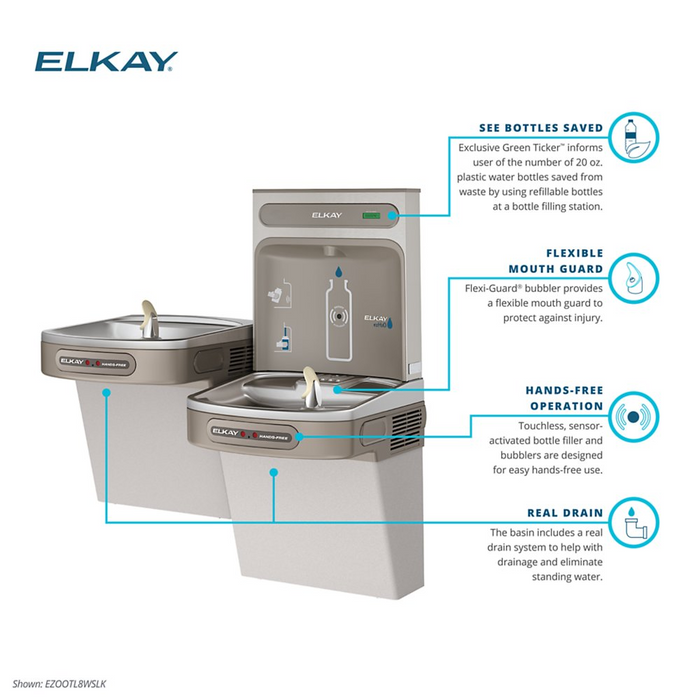 Elkay EZOOTL8WSLK ezH2O Light Gray ezH2O Bottle Filling Station with Bi-Level ADA Cooler – Non-Filtered – Refrigerated – Indoor