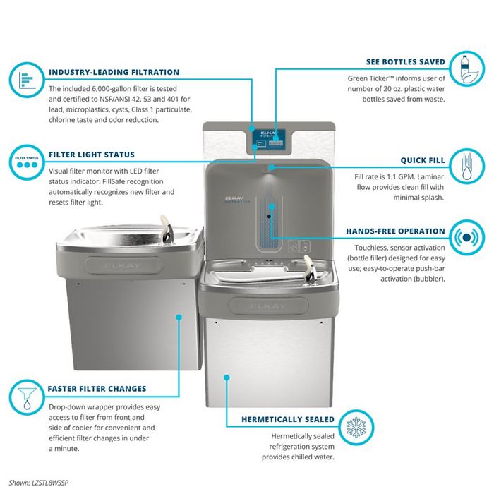 Elkay LZSTL8WSSK Stainless Steel ezH2O Bottle Filling Station with Versatile Bi-Level ADA Cooler – Touchless – Refrigerated  – Indoor Use