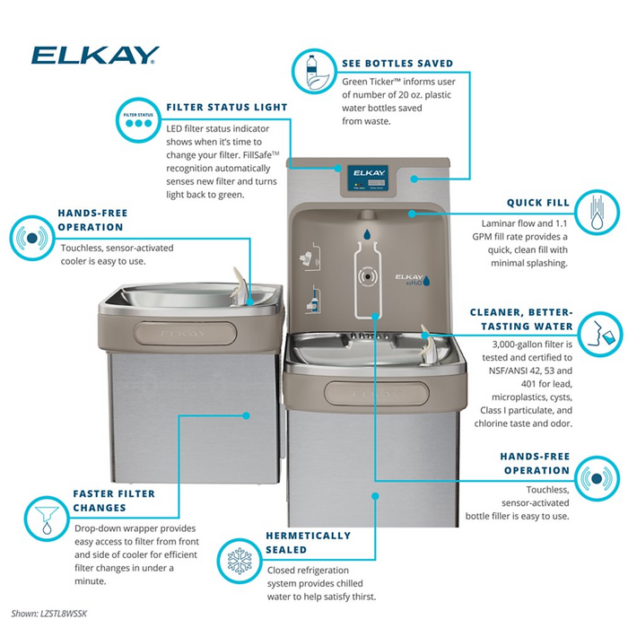 Elkay LZSTL8WSSK Stainless Steel ezH2O Bottle Filling Station with Versatile Bi-Level ADA Cooler – Touchless – Refrigerated  – Indoor Use