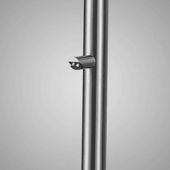 Magnus Freestanding Stainless Steel Outside Shower with Foot Spray – Brushed Finish - The Fountain Direct 
