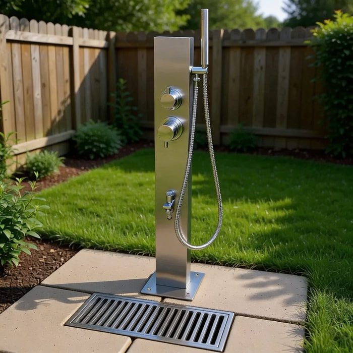 NW Showers Rio 316L Marine Grade Stainless Steel Outdoor Wash Station with Hose Bib and Hand Shower