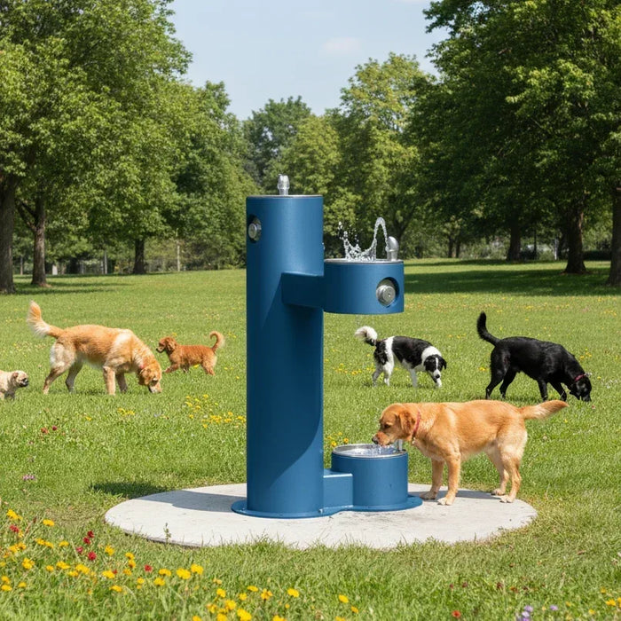 Elkay LK4420DBFRK Outdoor Bi-Level Drinking Fountain For Parks with Pet Station & ADA Compliant – Freeze-Resistant - The Fountain Direct