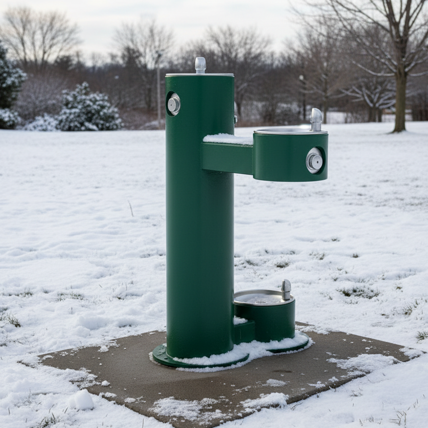 Elkay LK4420DBFRK Outdoor Bi-Level Drinking Fountain For Parks with Pet Station & ADA Compliant – Freeze-Resistant - The Fountain Direct 