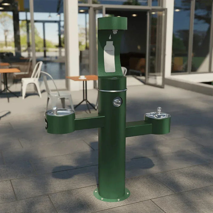 Elkay LK4430BF1UEVG Outdoor ezH2O Tri-Level Pedestal Bottle Filler and Drinking Fountain For Parks - The Fountain Direct
