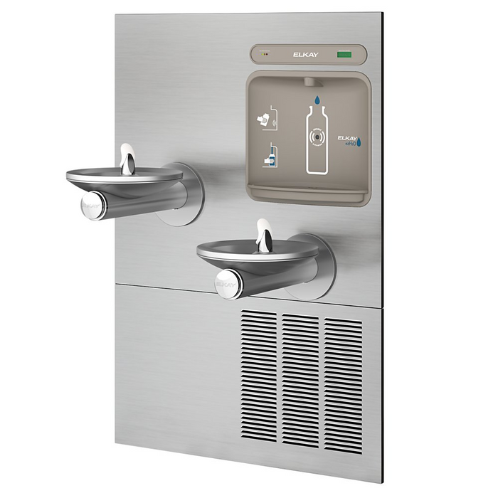 Elkay EZWS-ERPBM28K Stainless Steel ezH2O Bi-Level Drinking Fountain with Bottle Filling Station – Non-Filtered – Refrigerated – Indoor