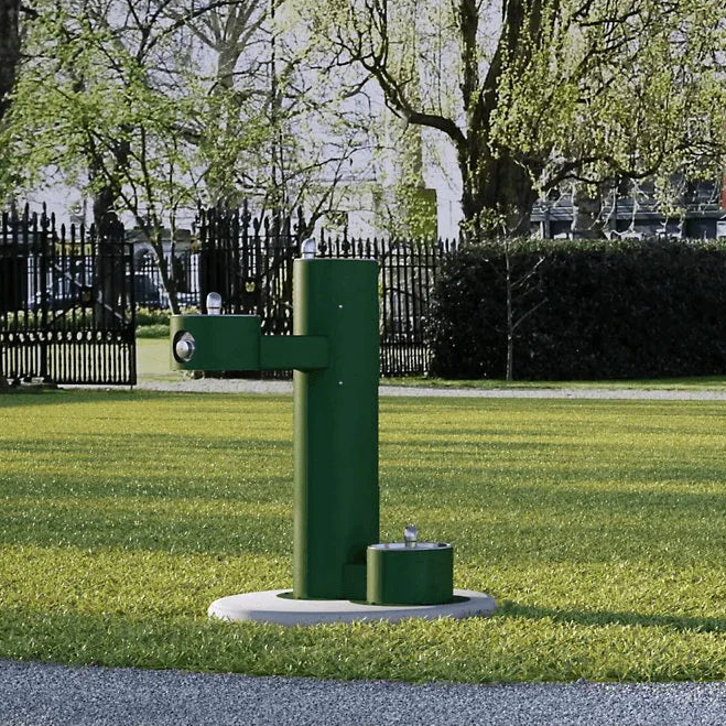 Elkay LK4420DBEVG Outdoor Bi-Level Pedestal Drinking Fountain with Pet Station - The Fountain Direct 