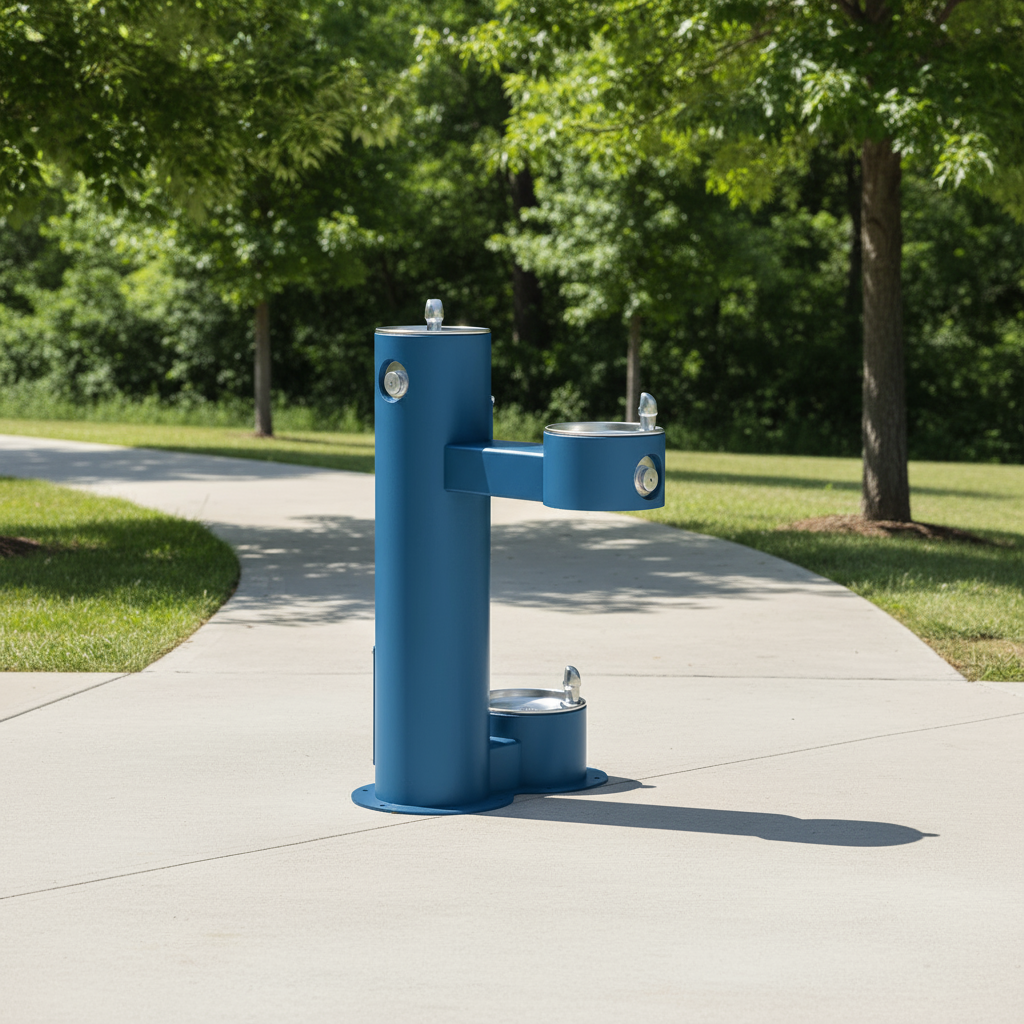 Elkay LK4420DBEVG Outdoor Bi-Level Pedestal Drinking Fountain with Pet Station - The Fountain Direct 