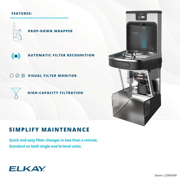 Elkay LZSTL8WSSP-W1 Stainless Steel Enhanced Connected Bottle Filler with Bi-Level ADA Cooler – Filtered – Refrigerated – Indoor
