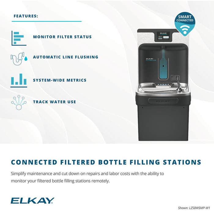 Elkay LZSTL8WSSP-W1 Stainless Steel Enhanced Connected Bottle Filler with Bi-Level ADA Cooler – Filtered – Refrigerated – Indoor