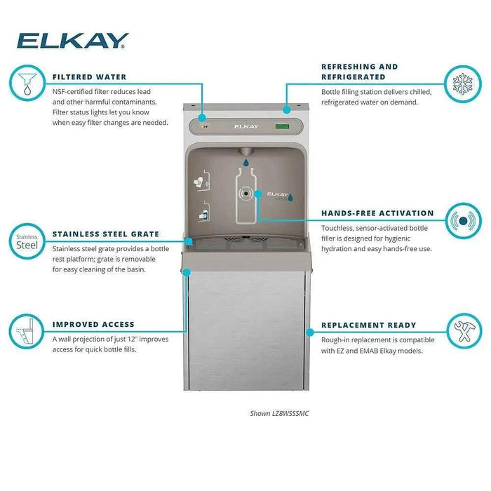 Elkay LZ8WSSSMC ezH2O® Refrigerated Surface-Mounted Bottle Filling Station – 8 GPH, Filtered, Stainless Steel - The Fountain Direct