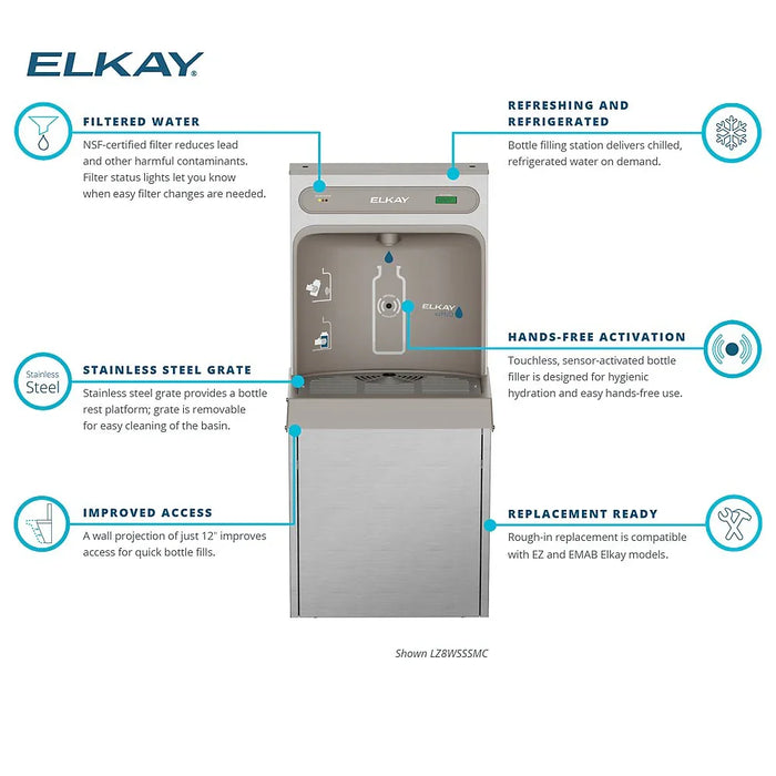 Elkay LZ8WSSSMC ezH2O® Refrigerated Surface-Mounted Bottle Filling Station – 8 GPH, Filtered, Stainless Steel