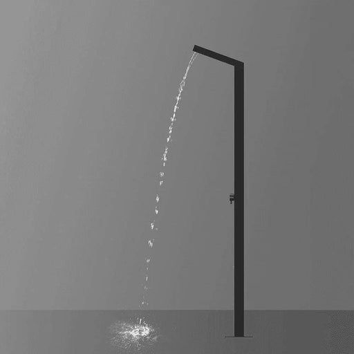 Magnus Black Freestanding Stainless Steel Outdoor Shower Panel with Foot Shower – Brushed Finish - The Fountain Direct