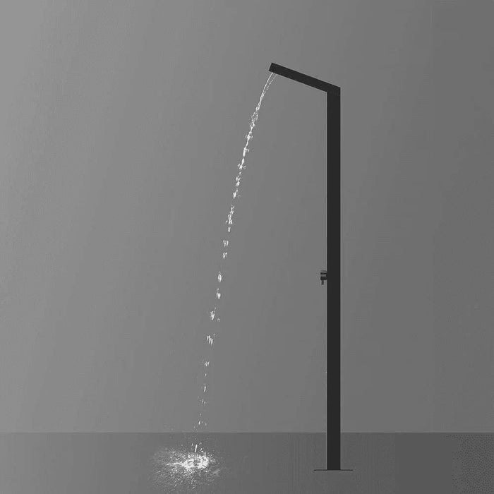 Magnus Black Freestanding Stainless Steel Outdoor Shower Panel with Foot Shower – Brushed Finish - The Fountain Direct 