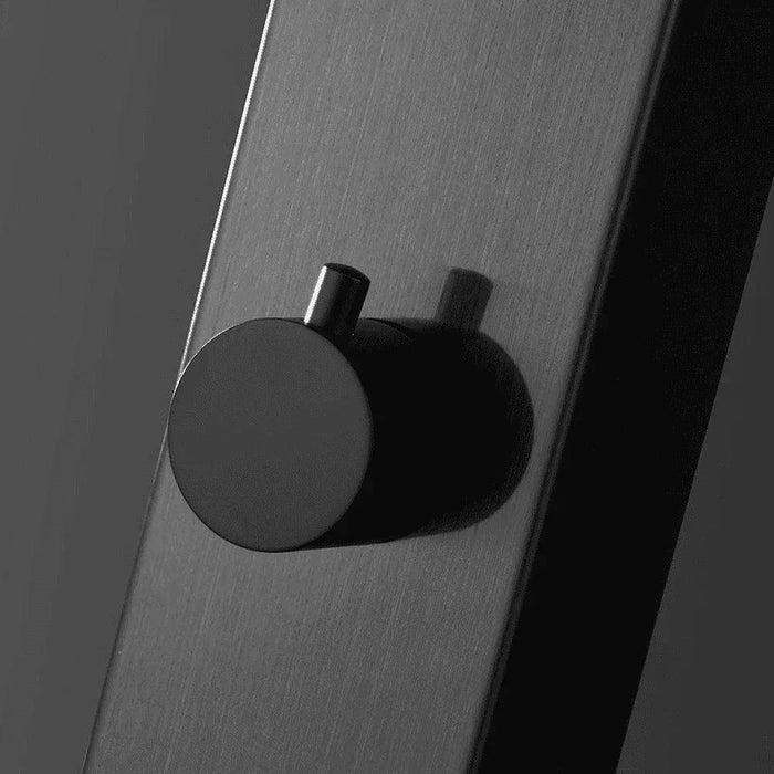 Magnus Black Freestanding Stainless Steel Outdoor Shower Panel with Foot Shower – Brushed Finish - The Fountain Direct