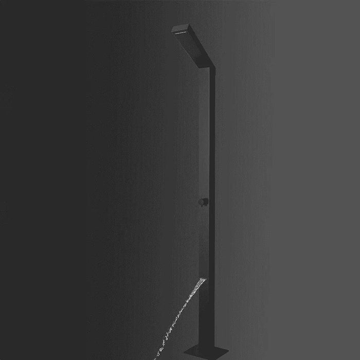 Magnus Black Freestanding Stainless Steel Outdoor Shower Panel with Foot Shower – Brushed Finish - The Fountain Direct