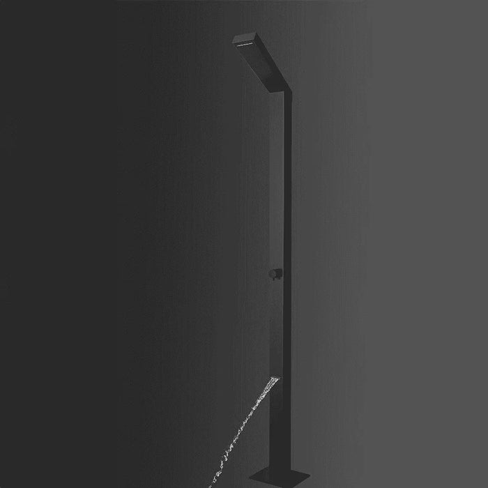 Magnus Black Freestanding Stainless Steel Outdoor Shower Panel with Foot Shower – Brushed Finish - The Fountain Direct 