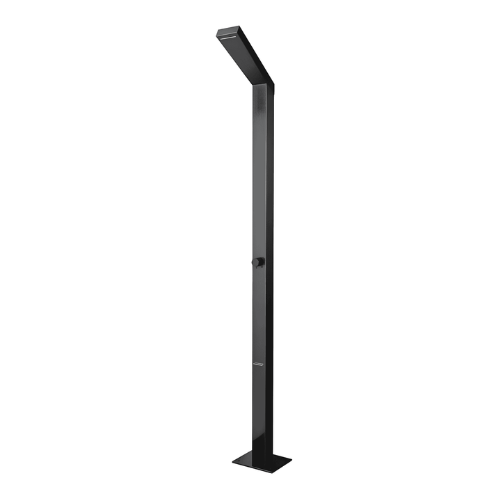 Magnus Black Freestanding Stainless Steel Outdoor Shower Panel with Foot Shower – Brushed Finish - The Fountain Direct