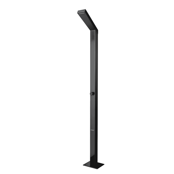 Magnus Black Freestanding Stainless Steel Outdoor Shower Panel with Foot Shower – Brushed Finish - The Fountain Direct 